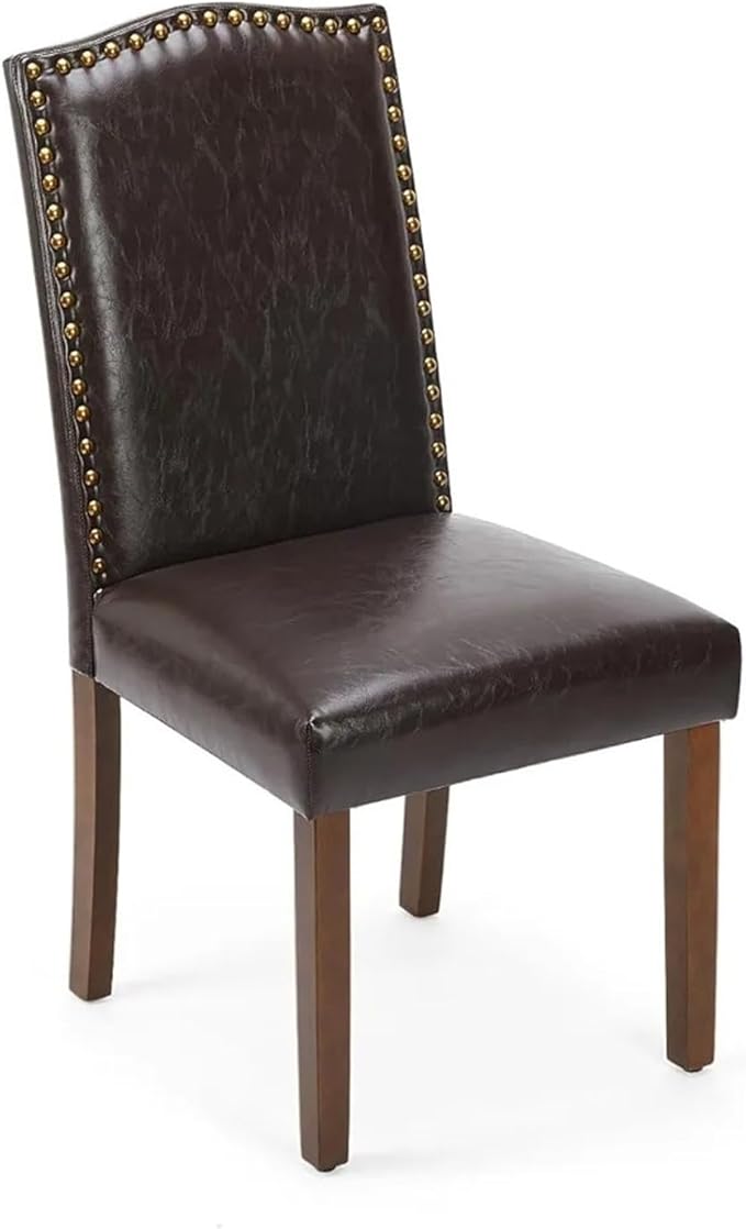 Adjustable Office Computer Chair with Armrest 1pcs Dark Brown Upholstered Leather Dinings Chair for Living Room Kitchen