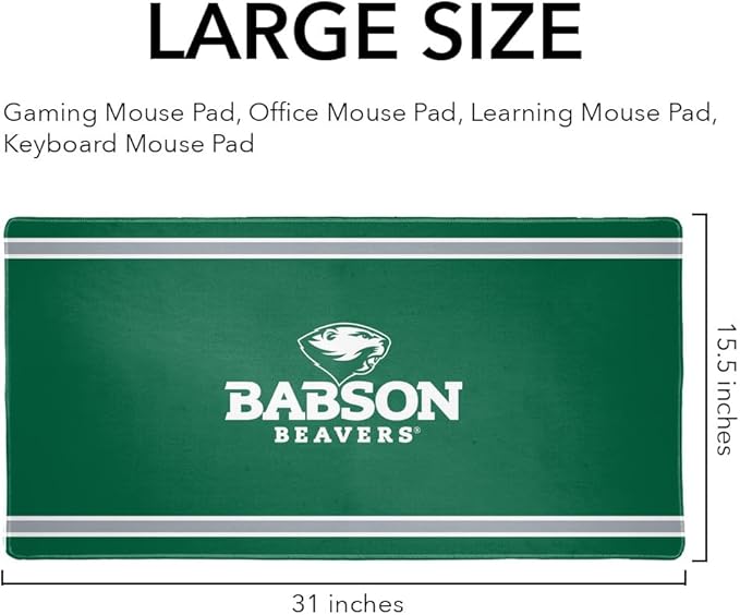 Babson College Beavers Primary Logo Stripes Large Gaming Mouse Pad Desk Mat with Stitched Edges Non-Slip Base for Gamer Home and Office 31.5 x 15.7