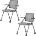 【2 Pack】 Comfortable Home Office Foldable Office ChairFolding Chair with Wheels Desk Chairs for Bedroom with Padded Seats Small SpacesGaming Ergonomic Foldable armrest360 Degree RotationGrey