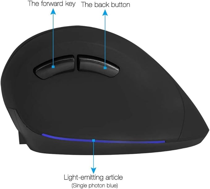 Ergonomic Vertical Wireless Rechargeable Mouse 2.4GHz 800/1200/1600 DPI 6 Buttons Pinky Finger Rest 123mm x 90mm x 72mm Black