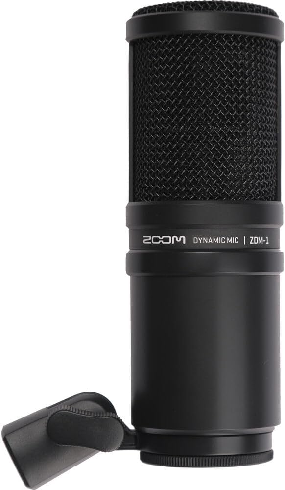 Zoom ZDM-1 Dynamic Podcasting Microphone + Tripod Boom Microphone Adjustable Floor Stand - Black + XLR to XLR 3M Balanced Interconnect Cable + Goby Labs Sanitizer Spray for Microphones + More