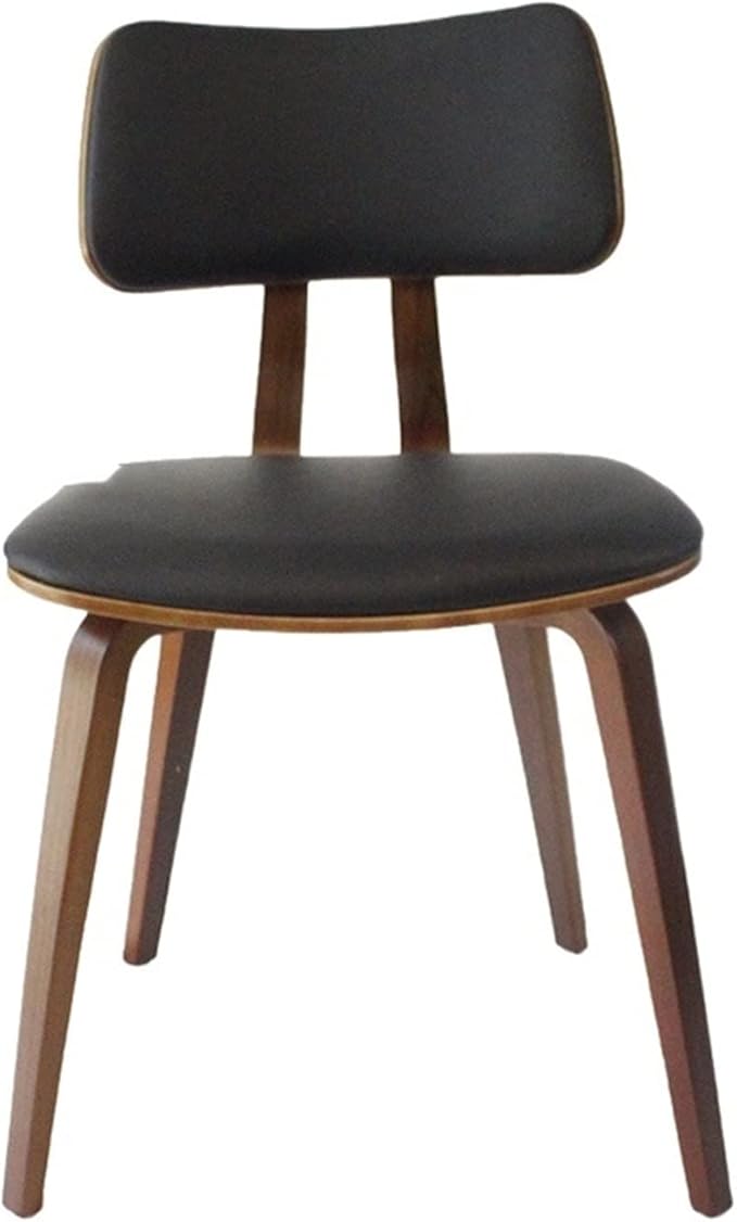 Adjustable Office Computer Chair with Armrest Solid Wood Dining Chairs Kitchen Furniture Hotel Restaurant Chair Household Backrest Room(Black-Leather-Walnut)