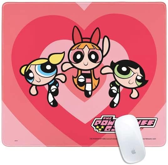 Skinit Medium Gaming Mouse Pad - Officially Licensed Powerpuff Girls Hearts Design with Stitched Edges Waterproof Non-Slip Rubber Base Desk Mat for Keyboard &amp Mouse 17.7 x 15.75 inches