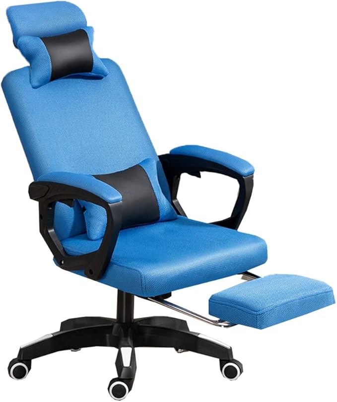 GIZNXBA Computer Chair with Foot Rest Adjustable Height Gaming Chair for Adults Home Office Chair Ergonomic Desk Chair with Headrest High Back Swivel Task Chair Lumbar Support (Color : /Blue)