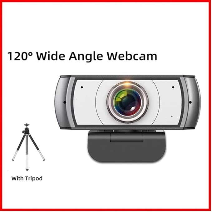 120° Wide Angle Webcam Full 1080P with Tripod Web Camera Video Conference for Computer Metting