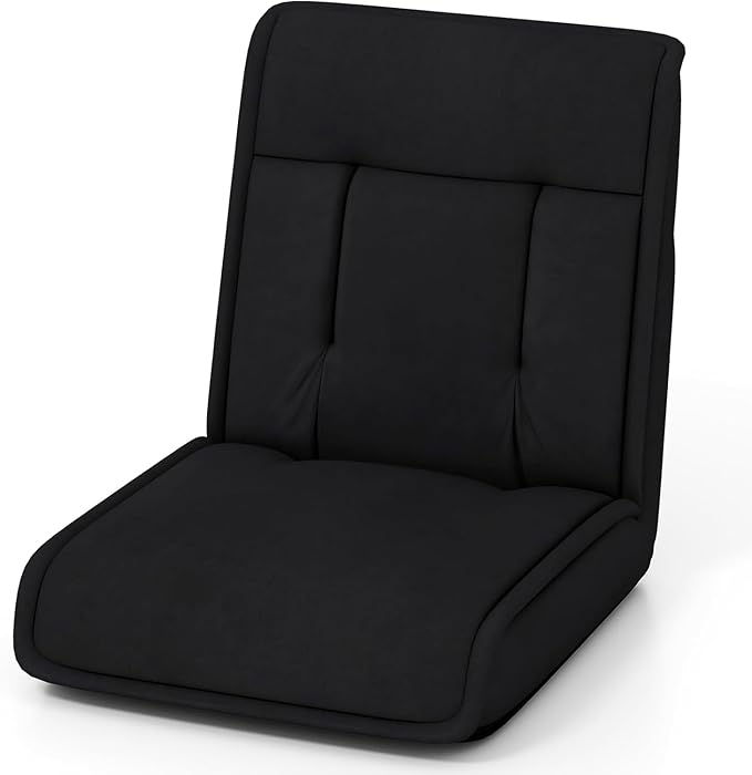 KOMFOTT Floor Chair with Back Support 14-Position Adjustable Cushioned Lazy Sofa Chair with Skin-Friendly Faux Suede Fabric Lounge Chairs for Video Gaming Reading Mediation Black