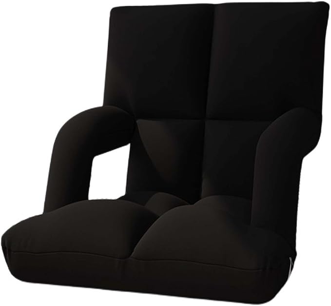 Adjustable 6-Position Floor ChairLazy Sofa Chair with Back SupportFolding Chaise Lounge Sofa Chair with ArmrestPadded Comfy Recliner Gaming Chairs for Living Room Bedroom (Black)