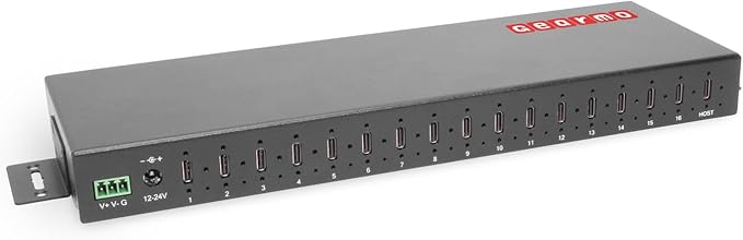 Gearmo Rugged 16 Port USB 3.2 Gen 2 Type-C Hub 10Gbps Rack Mount ESD Surge Protection