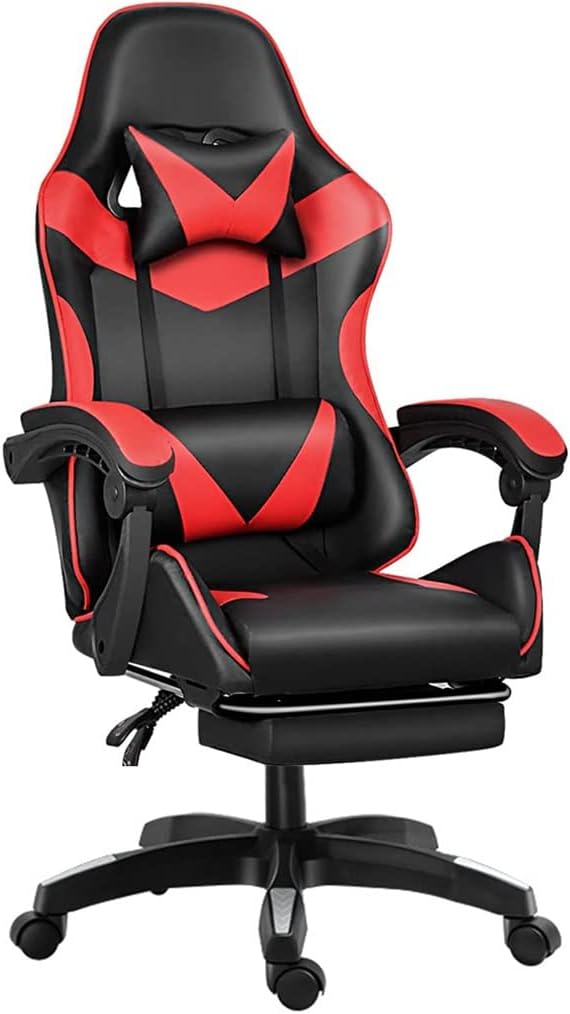 GIZNXBA Gaming Chair with Footrest Ergonomic Computer Chair Lumbar Support Backrest and Seat Height Adjustable Swivel Recliner Racing Office High-Back Game Chair (Color : /Red)