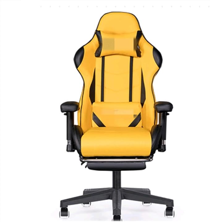 Chair E-Sports Gaming Chair with Pedal Artificial Leather Executive Ergonomic Swivel Chair with Headrest and Lumbar Pillow Ergonomically (Color : Yellow Size : Nylon feet)
