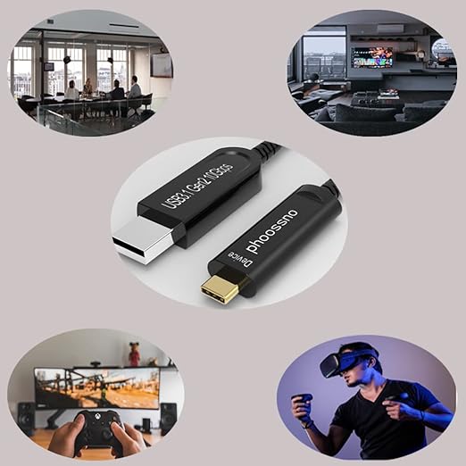 USB A to C Fiber Optical Extension Cable USB 3.1 Gen2 10Gbps 20M 65FT Compatible with Microsoft Azure Logitech Camera Aver &ampVaddio &amp Barco ClickShare Touch Screen Kinect Oculus VR Intel RealSe