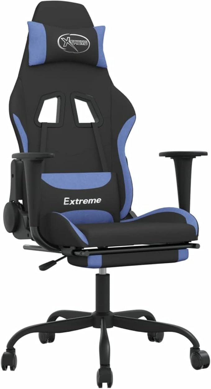 Gaming Chair with Footrest Black and Blue Fabric
