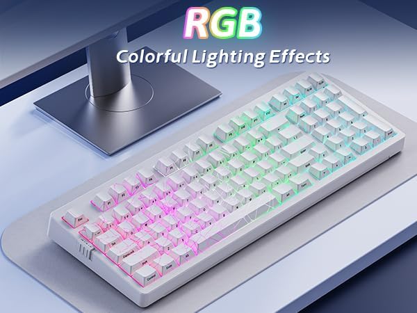 ZORNHER ZH980 Mechanical Keyboard Wireless95% White Creamy Keyboard with Number PadGaming Keyboard with Number PadShine Through Spider Web PC KeycapsCreamy Sounding Linear SwitchesFull Size