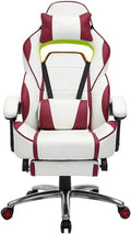 Ergonomic Racing Office Gaming Chair with Footrest Lumbar Cushion Reclining Back PU Leather Swivel Base(3 Sets)