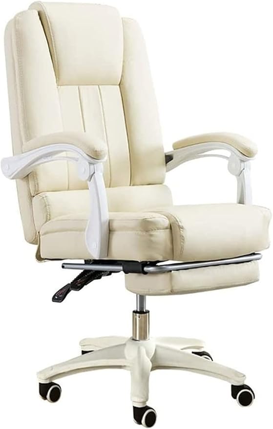 Office Chair Boss Chair Computer Chair Office Chair Reclining Gaming Seat PU Leather Chair with Footrest Ergonomic Swivel Chair Chair (Color : Off-White) Needed