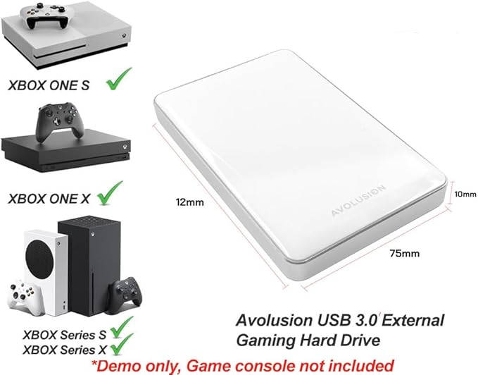 Avolusion T1 Series 1TB USB 3.0 Portable External Gaming Hard Drive (for Xbox One X S &amp Series X|S - Pre-Formatted) White