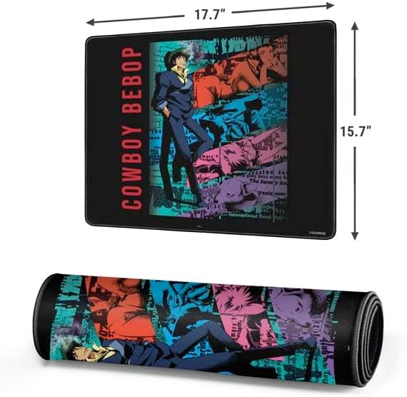 Skinit Medium Gaming Mouse Pad - Officially Licensed Cowboy Bebop Poster Design with Stitched Edges Waterproof Non-Slip Rubber Base Desk Mat for Keyboard &amp Mouse 17.7 x 15.75 inches