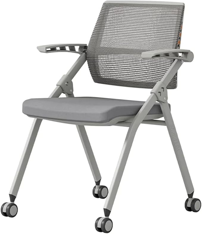 【1 Pack】 Comfortable Home Office Foldable Office ChairFolding Chair with Wheels Desk Chairs for Bedroom with Padded Seats Small SpacesGaming Ergonomic Foldable armrest360 Degree RotationGrey