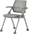 【1 Pack】 Comfortable Home Office Foldable Office ChairFolding Chair with Wheels Desk Chairs for Bedroom with Padded Seats Small SpacesGaming Ergonomic Foldable armrest360 Degree RotationGrey