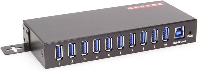 Gearmo 10-Port USB Type-A Hub with 5 Gbps Data Surge Protection &amp Mounting Options