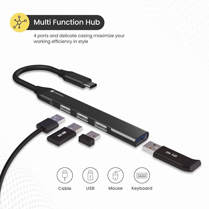 Portronics Mport 31C 4-in-1 USB Hub (Type C to 4 USB-A Ports) with Fast Data Transfer