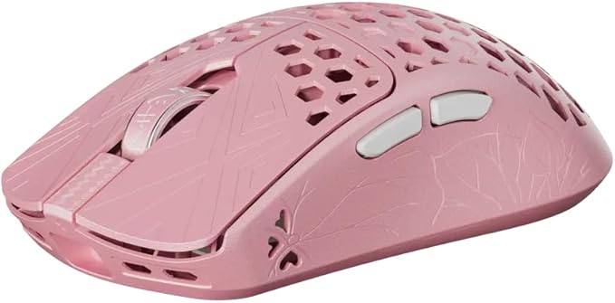 Tenko ARBITER Akitsu Medium Carbon Fiber Gaming Mouse - Ultra-Light 40g Wireless 8K Polling 30K DPI PIXART 3950 Sensor 60Hr Battery LCD Receiver Display - Pink