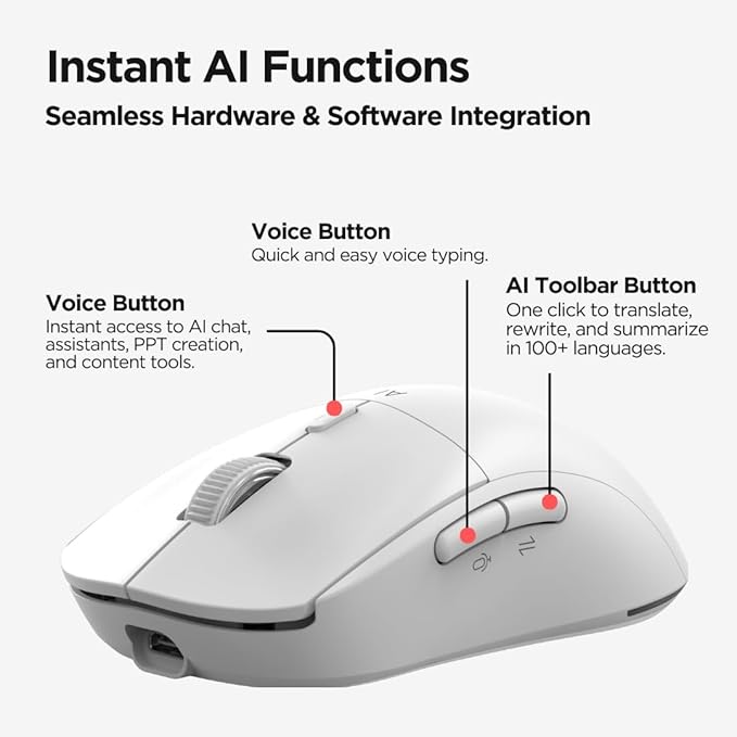 Virtusx Jethro AI Mouse - Voice &amp Audio Recorder for Lecture &amp Meeting Centralized Software with Voice Typing Writing Tools Transcribe Translate &amp Summarize Wireless Mouse for Compute