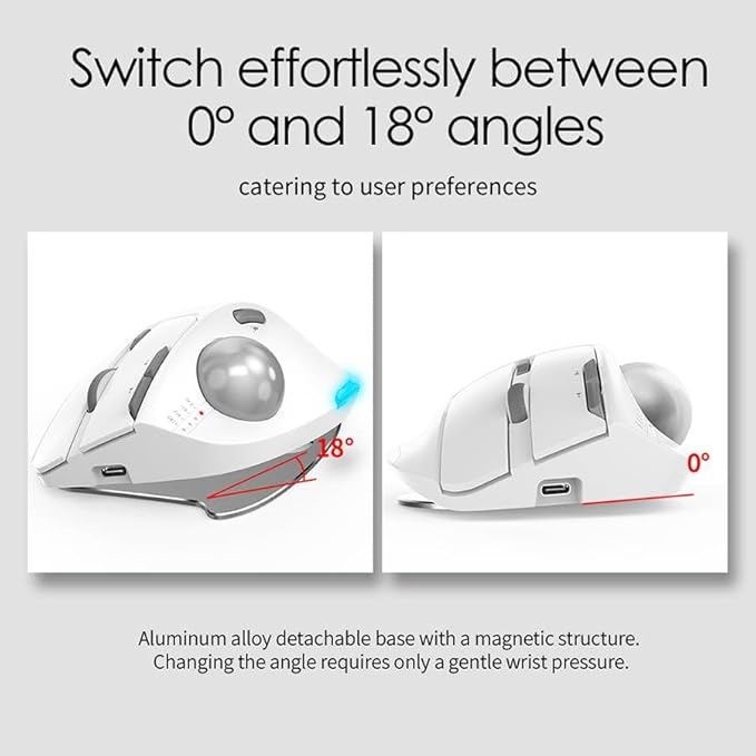 JOMAA Ergonomic Wireless Trackball USB Mouse with 4800 DPI/7 Programmable Buttons Thumb Control Mice3 Device Connection (Bluetooth or USB Receiver) Compatible for PC Laptop Mac Windows.(Silver)