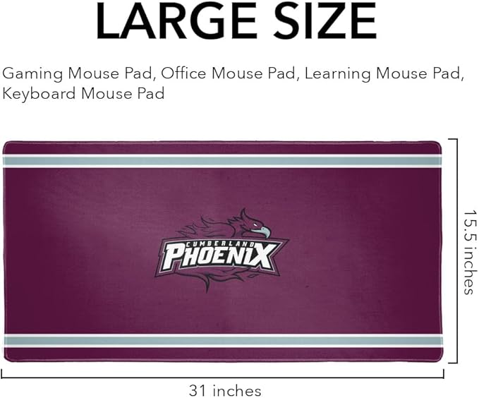 Cumberland University Phoenix Primary Logo Stripes Large Gaming Mouse Pad Desk Mat with Stitched Edges Non-Slip Base for Gamer Home and Office 31.5 x 15.7