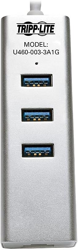 Tripp Lite 3-Port USB-C to USB-A Portable Hub with Gigabit Ethernet Port (GbE) RJ45 USB 3.1 Gen 1 Type-C to Type-A Aluminum (U460-003-3A1G)
