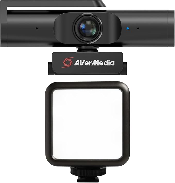 AVerMedia PW513 Live Streamer CAM Light 4K Ultra HD USB Webcam with Rechargeable Mini RGB Light for Gaming and Live Streaming Works with OBS Streamlabs Zoom Teams and Skype