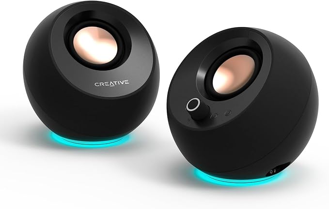 Creative Pebble Pro (Black) Minimalist 2.0 USB-C Computer Speakers with Bluetooth 5.3 and Customizable RGB Lighting Clear Dialog and BassFlex Tech USB Audio Headset Port for PC and Mac