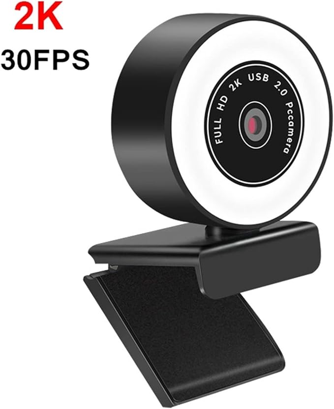 Web Camera Webcam 1080P 60FPS Autofocus PC Camera with Microphone Ring Light Web Camera Cover Computer Laptop Web cam OBS Streaming Video for Gaming Video Calling Recording (Color : 2K 30FPS)