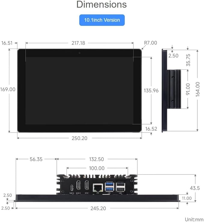 10.1inch 1280×800 Industrial HMI All-in-one Touch Display for Raspbery Pi Supports Dual 4K HDMI Output 10-Point Touch Accessories Pack Pnly Withou Raspbery Pi with Power Supply + TF Card