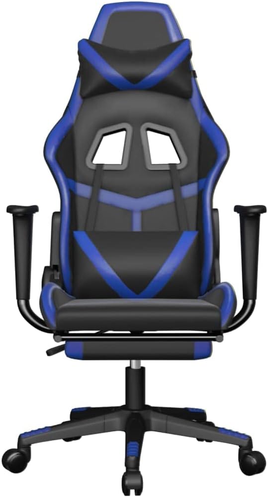 Gaming Chair Black and Blue Ergonomic Design with Adjustable Height and Built-in Footrest for Long Sessions Comfortable Faux Leather Office Chair