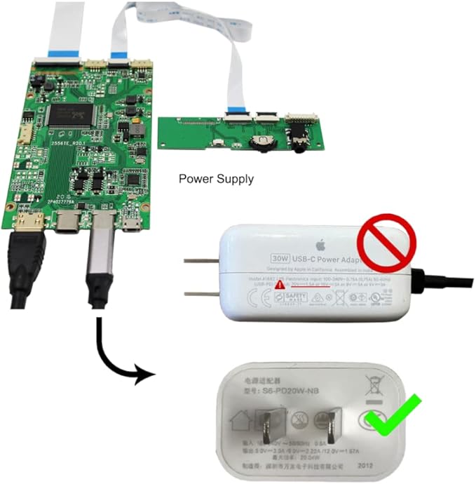 VSDISPLAY USB C Controller Board Work for 11.6 13.3 14 15.6 17.3 inch 1920x1080 N116HSE-EA1 EA2 N133HSE-EA1 EA3 B140HAN01 B156HAN01 N173HCE-E31 30 Pin EDP LCD Screen