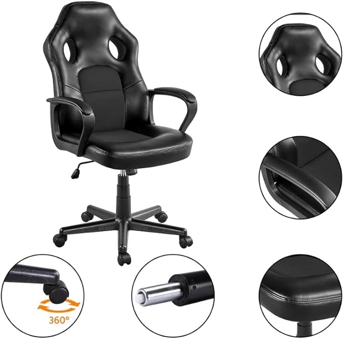 Office Chair Gaming Chair Computer Chair Adjustable Swivel Artificial Leather Gaming Chair Black