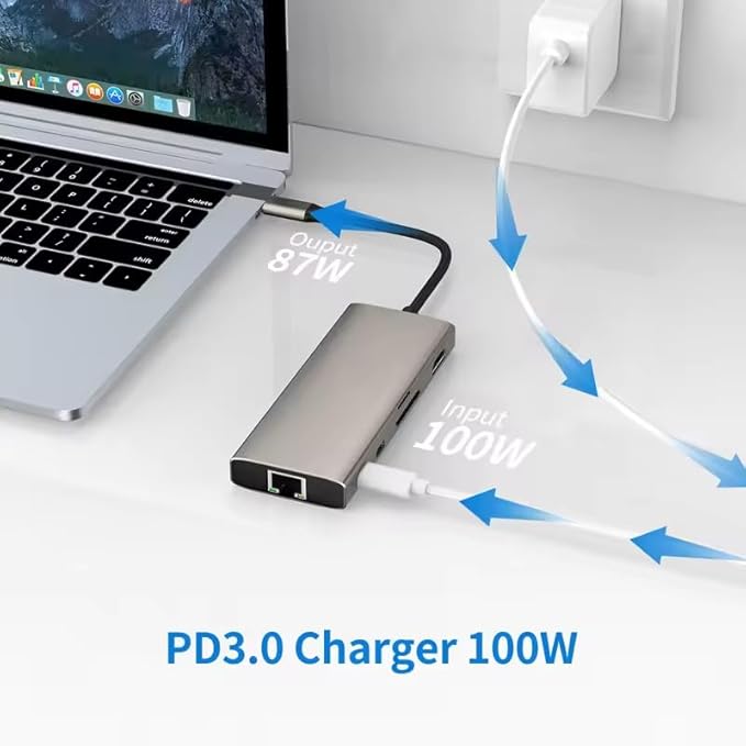 USB C HUB Dongle 10-in-1 USB C Adapter Docking Station with 4K HDMI Type C PD USB C Data USB3.0 RJ45 Ethernet SD/TF Card Reader Other Type C Latops Devices