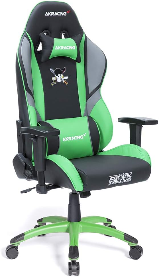 AKRacing One Piece Gaming Chair Desk Chair Zoro Green Green Gaming Chair One Piece Collaboration Model Durable PU Leather 180° Reclining Home &amp Remote