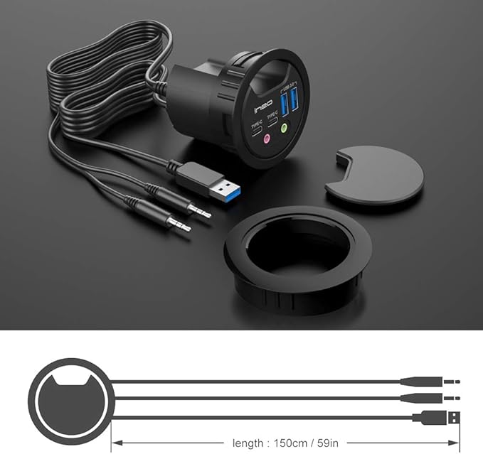 ineo Grommet Desk-Fit (Diameter 2.3 to 2.4) 2Type A + 2Type C with 3.5mm Audio Mic Jack + 3.2 Expandable case (Power is not Included)[THC06 - VI Plus]