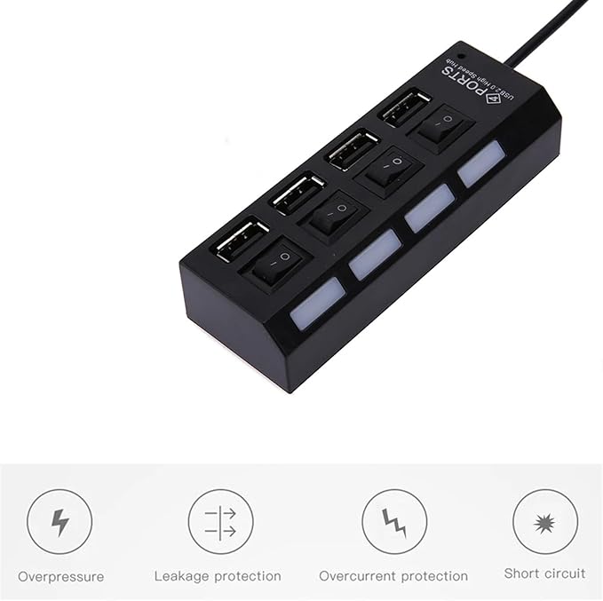 4/7 Ports USB 2.0 Hub Power Adapter Splitter Switch Docking Station LDE Light for PC Computer Laptop Notebook(4 Ports)
