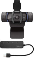 Logitech C920S HD Pro Webcam with Privacy Shutter Bundle with 4-Port 3.0 USB Hub (2 Items)