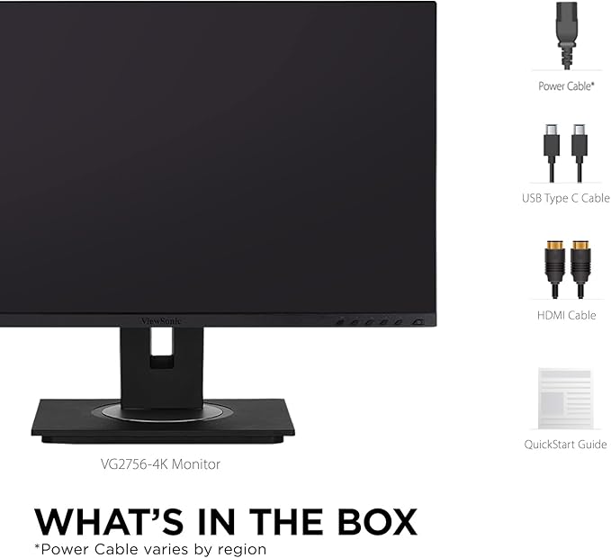 ViewSonic VG2756-4K 27 Inch IPS 4K Docking Monitor with 90W USB C RJ45 HDMI Display Port and 40 Degree Tilt Ergonomics for Home and Office