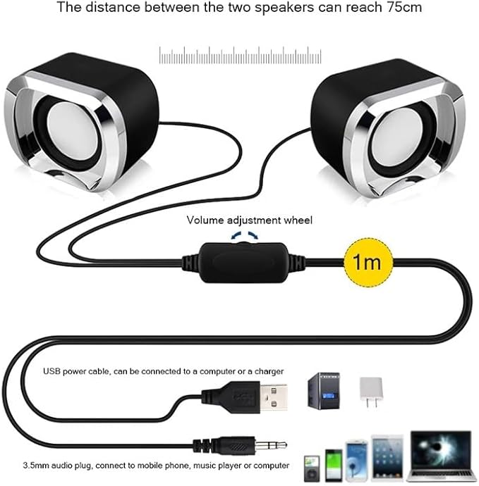 Computer Speakers Powered AUX Wired Input Bass Stereo 2 * 3W/4Ω Powerful Loudspeaker(E)