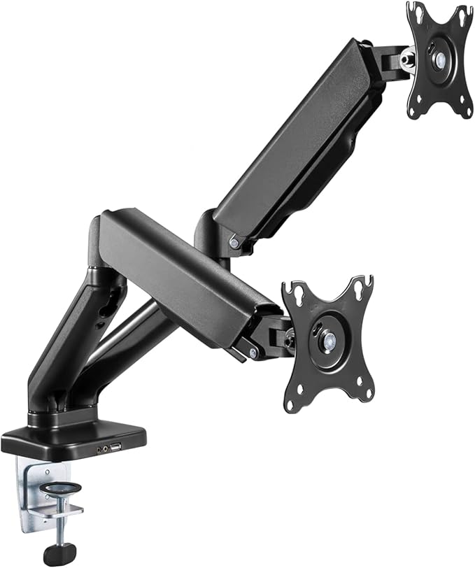 Dual Spring LCD Monitor Arms with USB and Multimedia Ports for: HP VH240a 23.8-Inch Full HD 1080p IPS LED Monitor with Built-in Speakers (1KL30AA) - Black