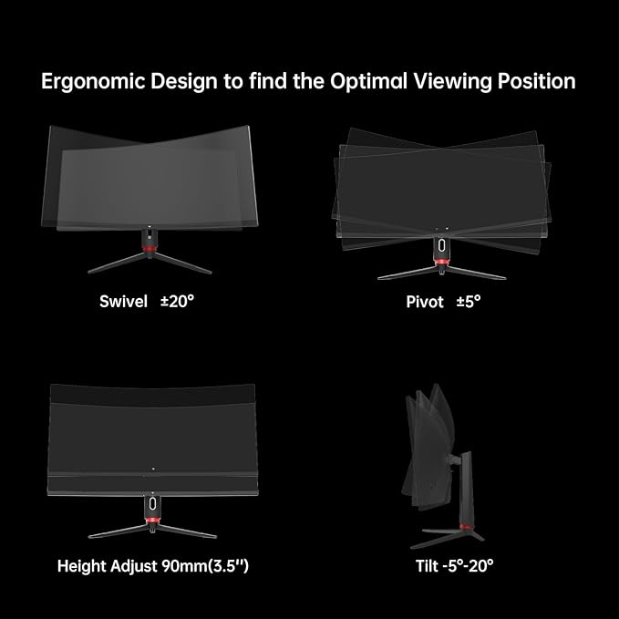 KTC 34'' Curved Ultrawide Gaming Monitor 21:9 3440x1440p 165Hz 1ms 1500R Curved Monitor Freesync G-sync Picture by PicturePIP Height/Tilt/Swivel/Pivot