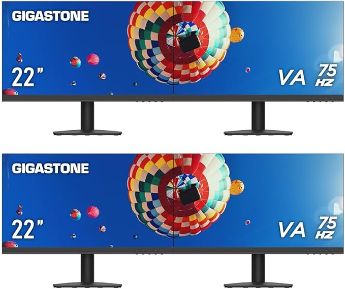 Gigastone 22 inch VA LED Back Light Monitor 4-Pack 75Hz FHD 1920 x 1080 1080P 178° Wide View Frameless Computer Monitor 4ms Eye Care Technology Ergonomic Tilt VESA Mount HDMI VGA