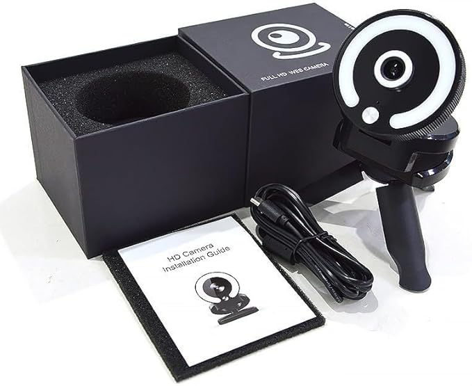 4K Webcam with Adjustable Ring Light HD Autofocus with Microphone HD Web Camera with Privacy Cover and Tripod Stand Plug and Play USB for Laptop Desktop Video Calling