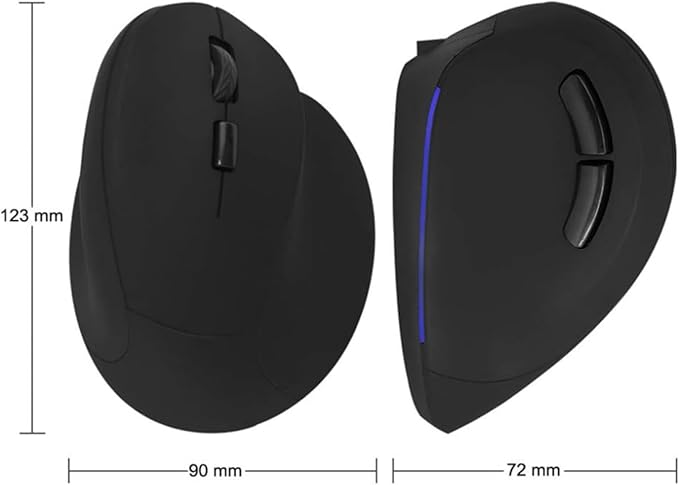 Ergonomic Vertical Wireless Rechargeable Mouse 2.4GHz 800/1200/1600 DPI 6 Buttons Pinky Finger Rest 123mm x 90mm x 72mm Black