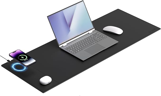 Magnetic Mouse Pad with Wireless Charging 31'' x 11.7'' Extra Large Desk Pad Waterproof and Scratch-Resistant Mousepad Charcoal Black Computer Mouse Mat for MacBook PC Laptop